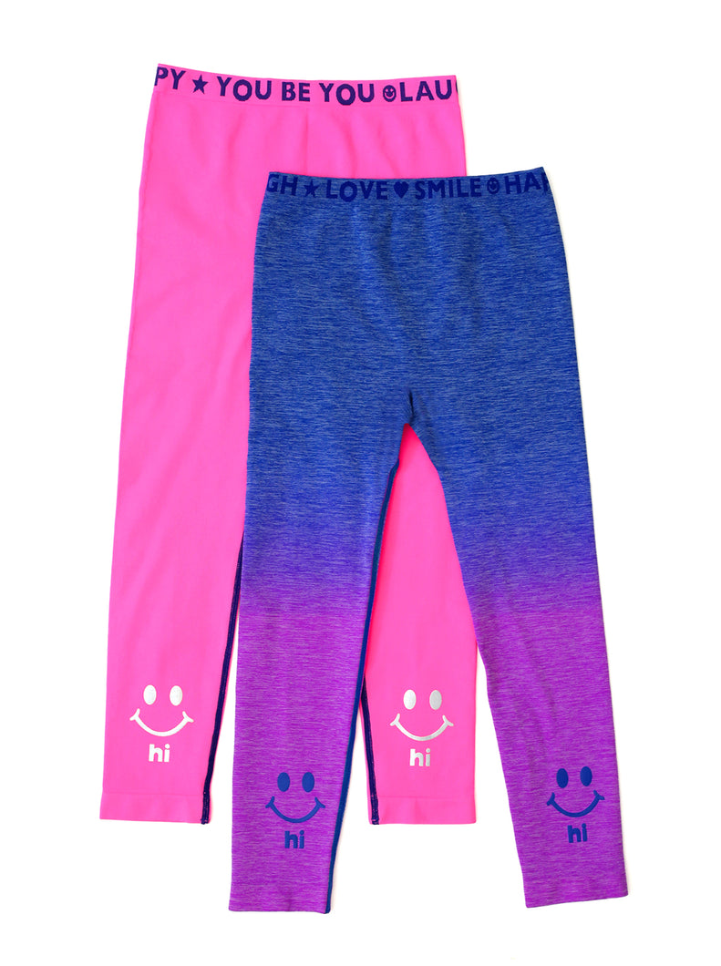 PINK & BLUE HI BYE OMBRE 2-PACK LEGGINGS