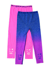 Load image into Gallery viewer, PINK &amp; BLUE HI BYE OMBRE 2-PACK LEGGINGS