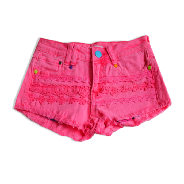 PINK DENIM SHORTS WITH CONTRAST STITCHING